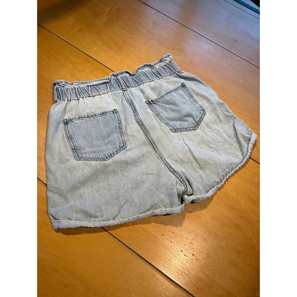 S.O.N.G. Womens XL Light Wash High Waist Paperbag Denim Shorts Button Fly Cotton - Picture 6 of 9